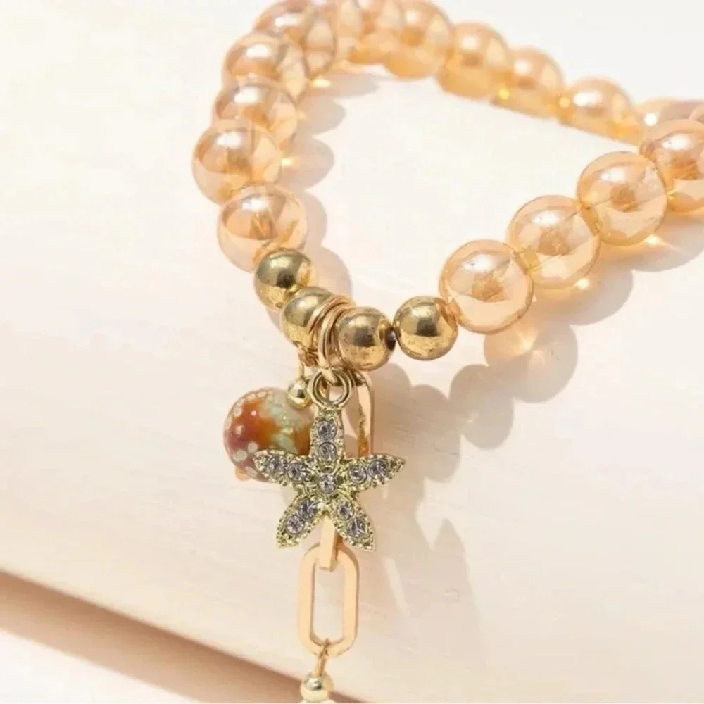 Beaded Flower Charm Bracelet